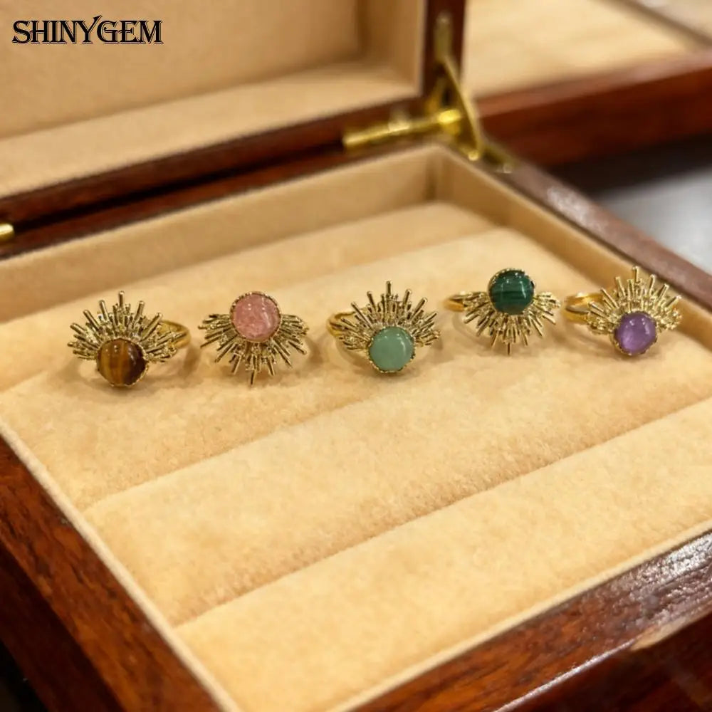 18K Gold Natural Crystal Stone (Tiger Eye) -