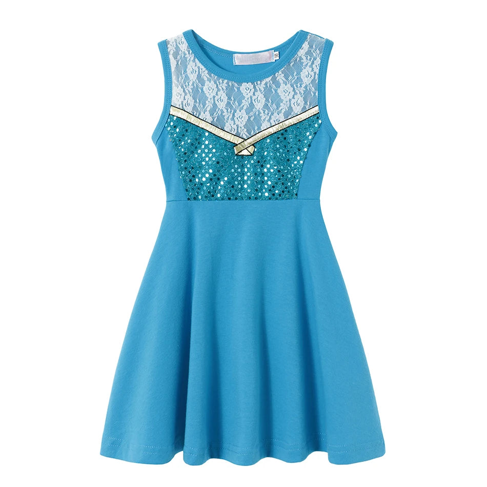 Summer Casual Dress for Girls Mermaid Dress One-Shoulder Sling Short Sleeve Cosplay Princess Costume Casual Vest 2-10 Years -