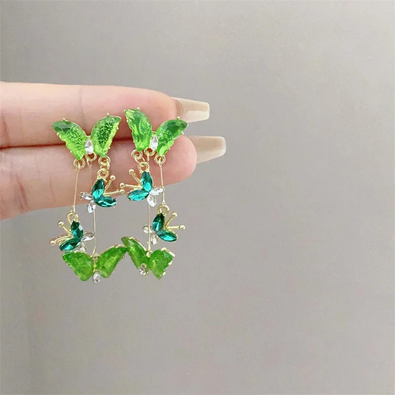 Elegant Red Zircon Butterfly Drop Earrings -