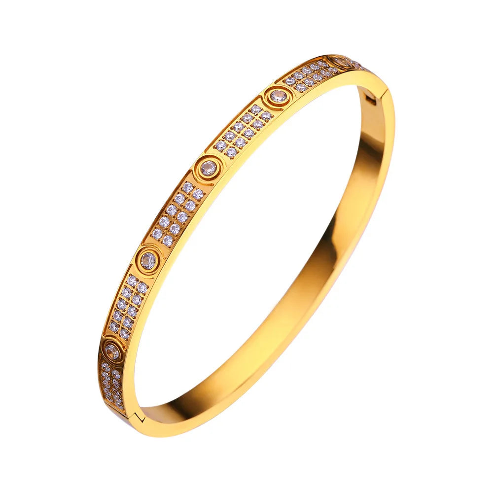 Gold Color Zircon And Cross Nut Nail Bracelet Gold & Bangle For Woman -