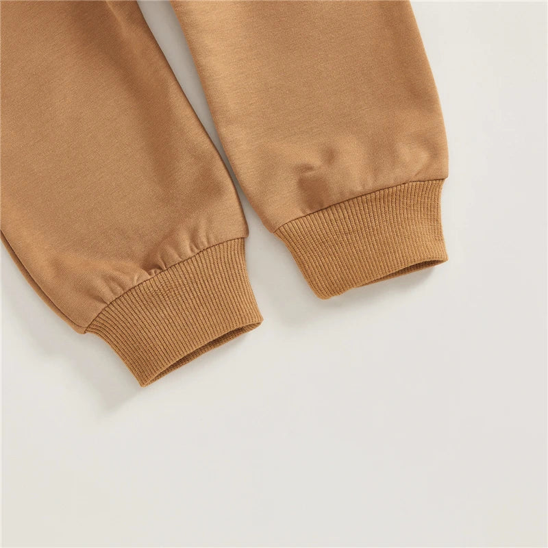 Toddler Baby Boy Winter Fall Outfit Letter Embroidered Sweatshirt and Solid Color Joggers 2 Piece Baby Boys Clothing Set -