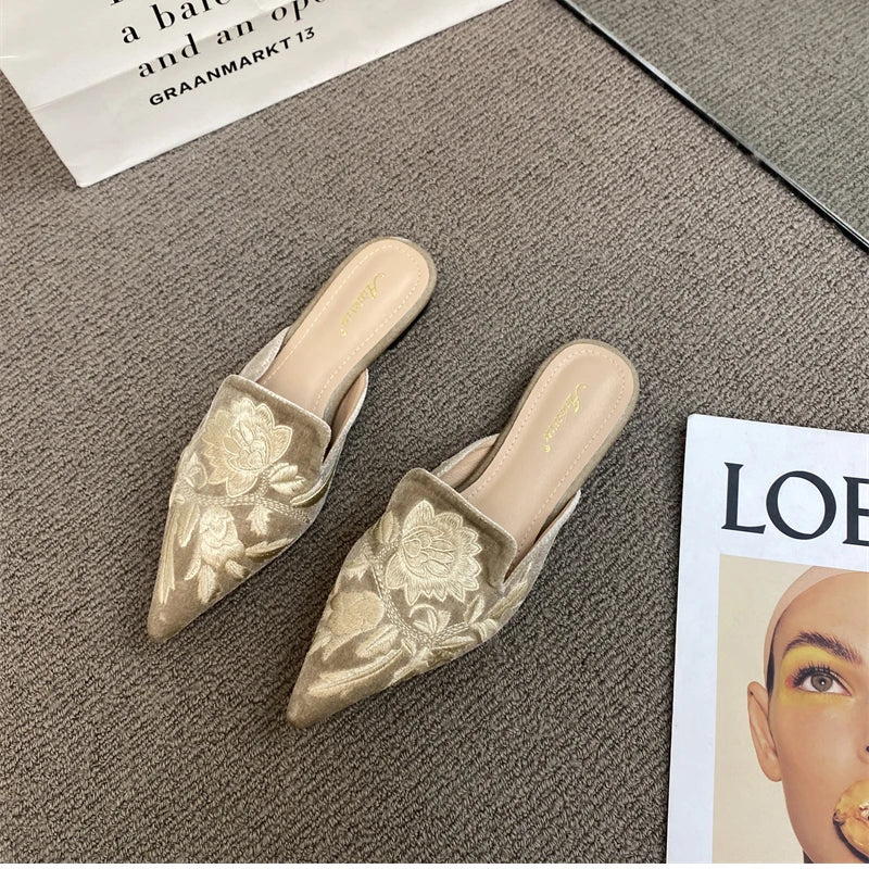 Women Luxury Fashion Elegant Pointed Toe Slides -