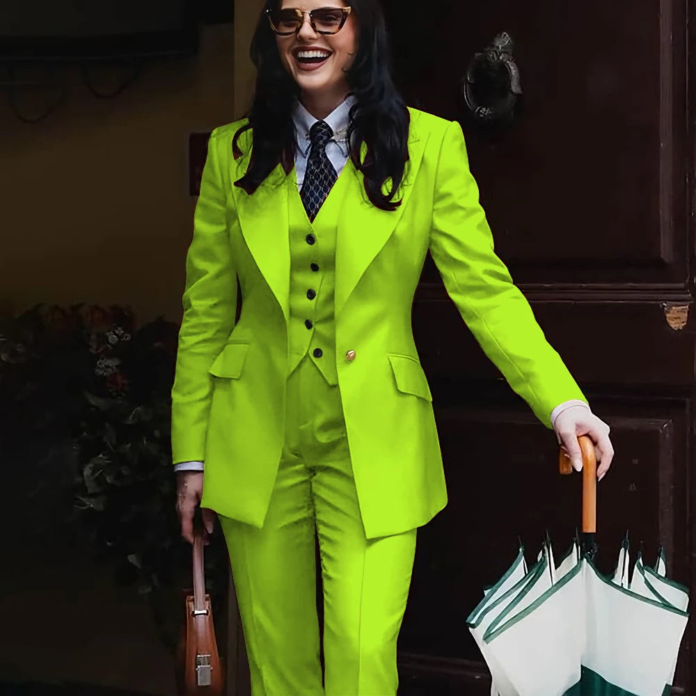 Autumn Retro Red Women's Jacket Pant Sets 3Piece Suit Single Button Peaked Lapel Blazer Formal Office Professional Outerwears -