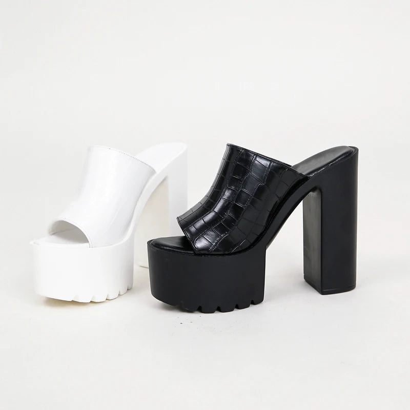 Eilyken Designer Open Toe Women Slippers Fashion Platform Concise Gladiator Party Shoes Female Square High Heels Sandals -