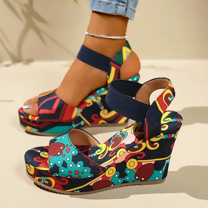Shoes for Women 2025 New Women Wedge Sandals Retro Ethnic Printing Platform Sandals Ladies Casual Comfortable Outdoor Sandals -