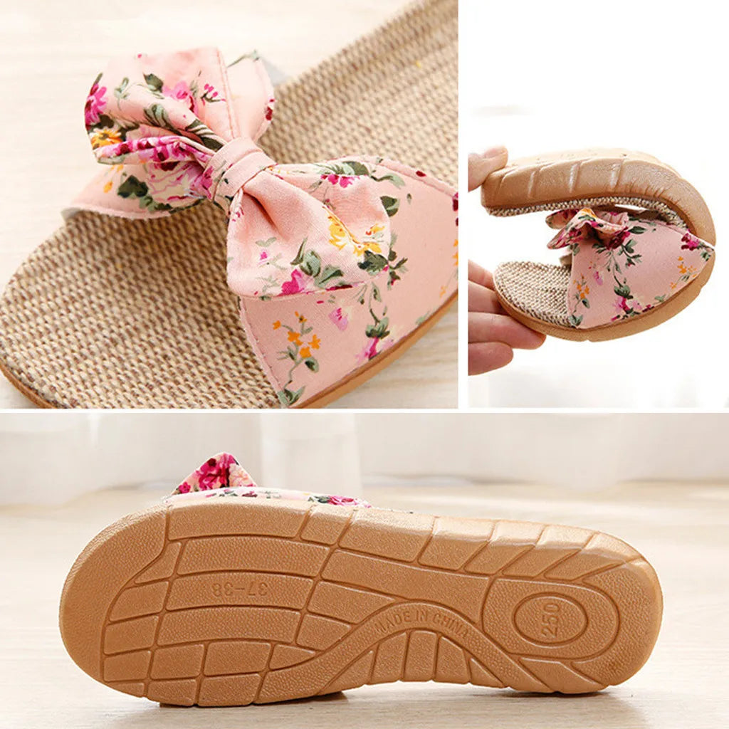 Ladies' Bohemian Style Bow Flower Linen Slippers Sandals Beach Shoes Home Shoes Beach Slippers Indoor Non Slip Shoes 2024 -