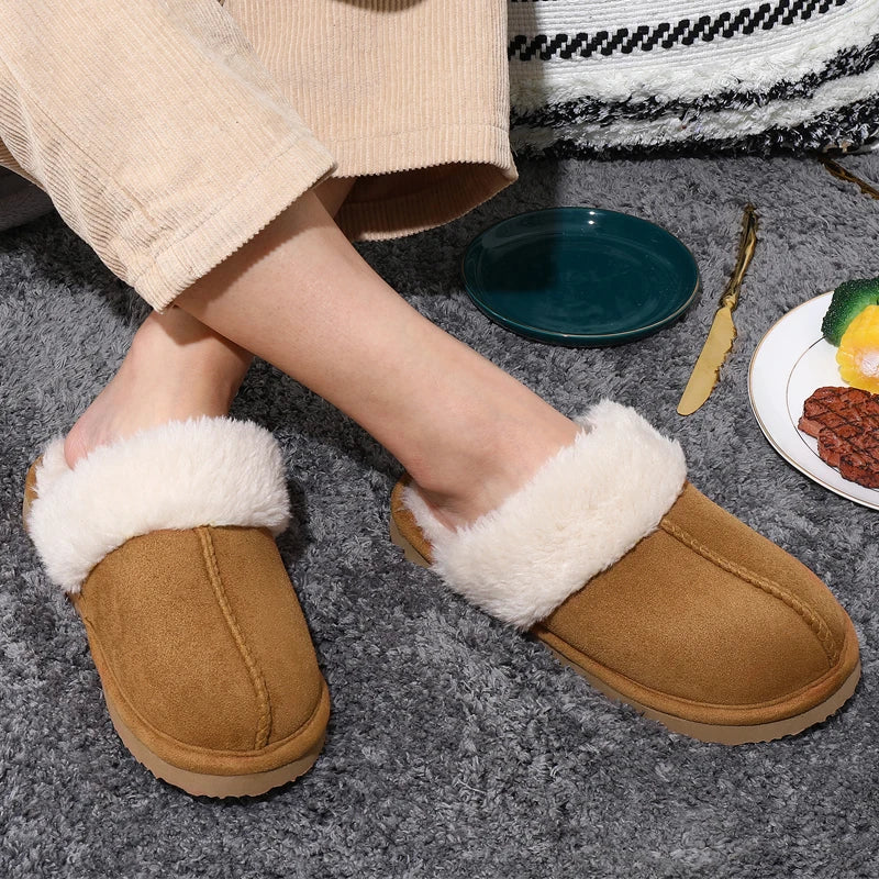 Evshine Women Plush Cotton Slippers Winter Indoor Warm Soft House Slipper Comfort Memory Foam Slides Outdoor Fur Fuzzy Flat Shoe -