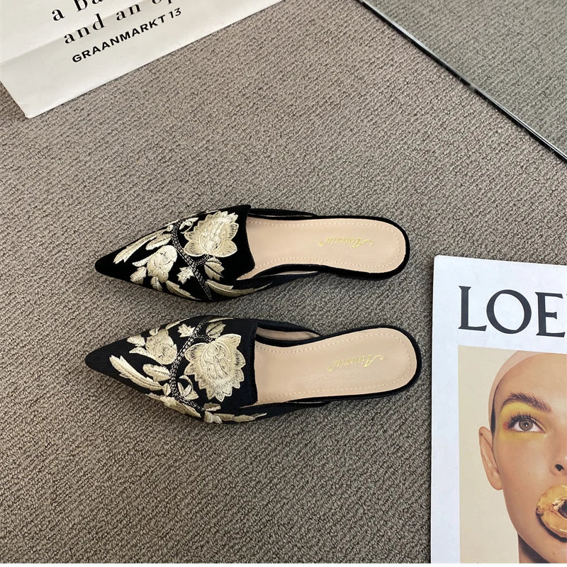 Women Luxury Fashion Elegant Pointed Toe Slides -
