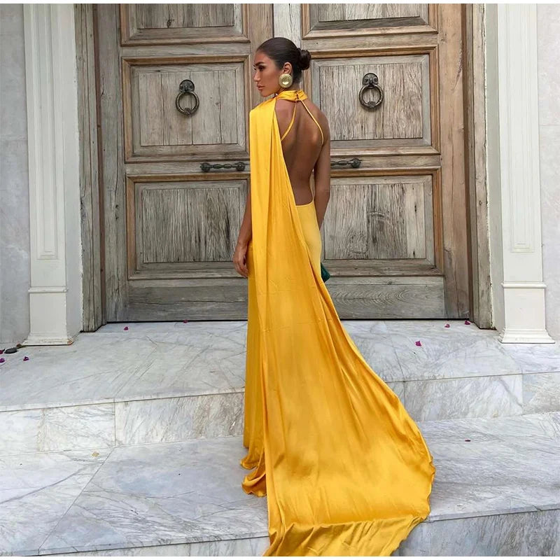 Elegant Ribbon Halter Dress -