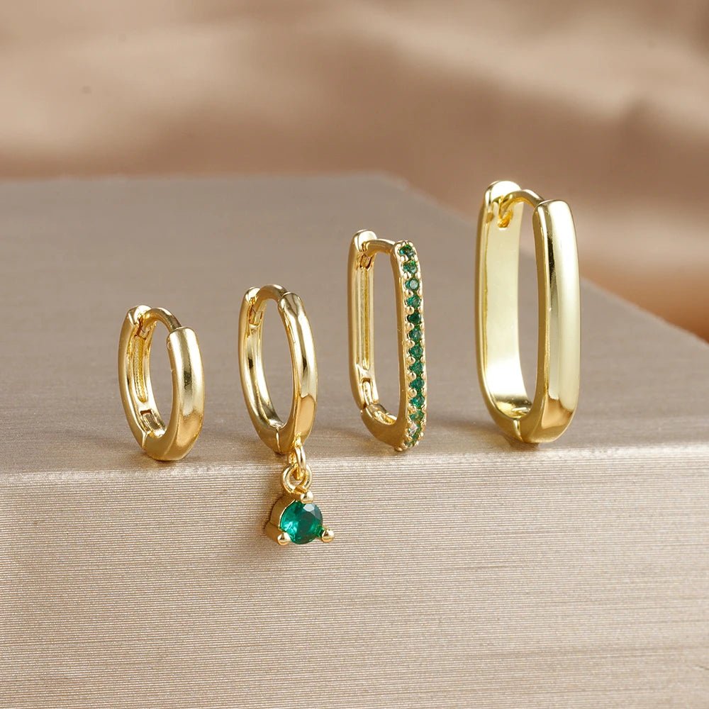 4PCS Luxury Gold Plated U-shape Hoop Earrings -