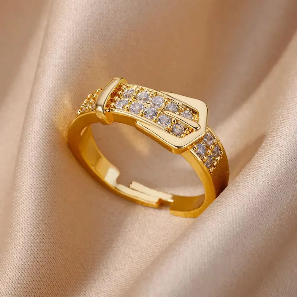 Gold Plated Stainless Steel Crystal Rings -