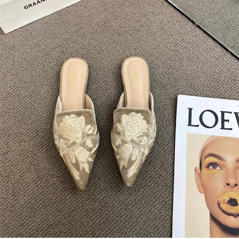 Women Luxury Fashion Elegant Pointed Toe Slides -