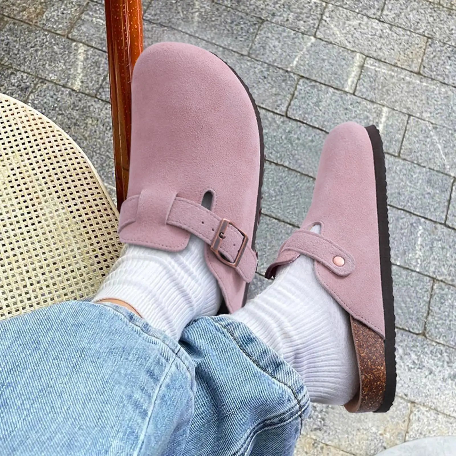 Evshine 2024 Women Cork Slides Classic Clogs For Women Fashion Mules Indoor Home Cork Suede Slippers Outdoor Soft Beach Slippers -