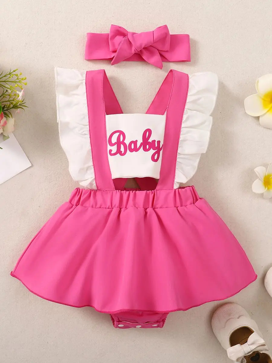 Infant/Toddler Summer Fashion Pink Creeper Dress Including Hair Accessories -