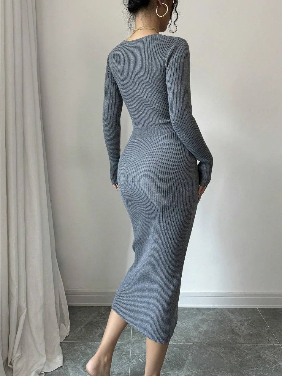 Sexy Deep V-Neck Knit Dress for Women -