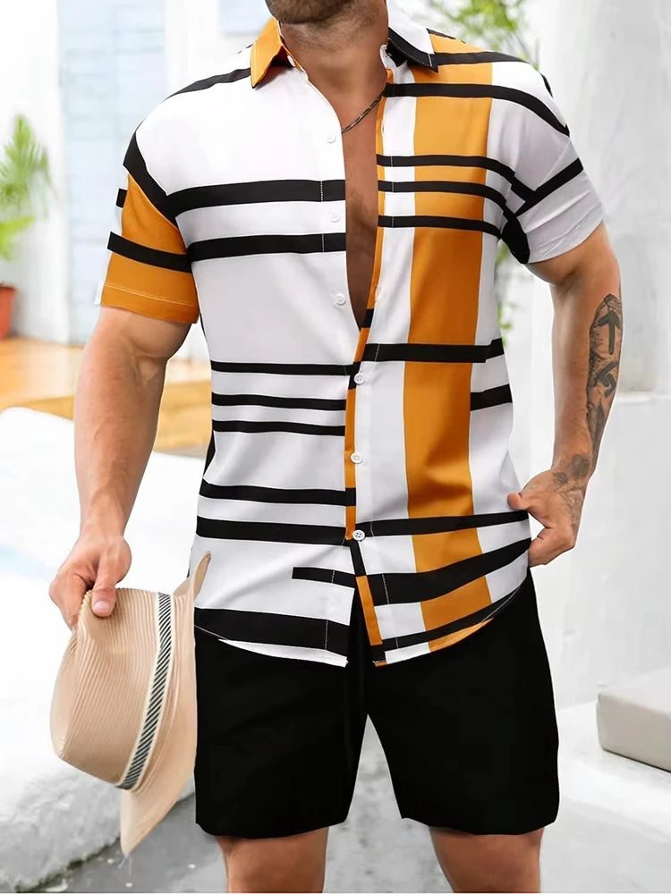 Summer Men's Short Sleeve Shirt And Beach Shorts Set Outdoor Sports Comfortable Men's Shorts Hawaii Men's Travel Casual Shirt -