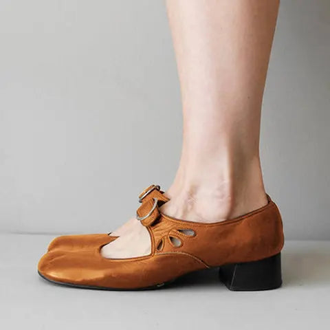 Women Shoes Low Heels Single Shoes Retro New Soft Sole Women Casual Shoes Thick Heels Work Mother Shoe Buckle Shallow High Heels -