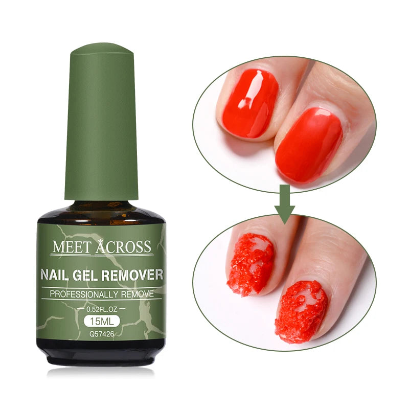 MEET ACROSS 15ml Magic Fast Nail Gel Polish Remover Clean UV Soak Off Semi Permanent Varnish Nail Art Removal Tools Manicure -