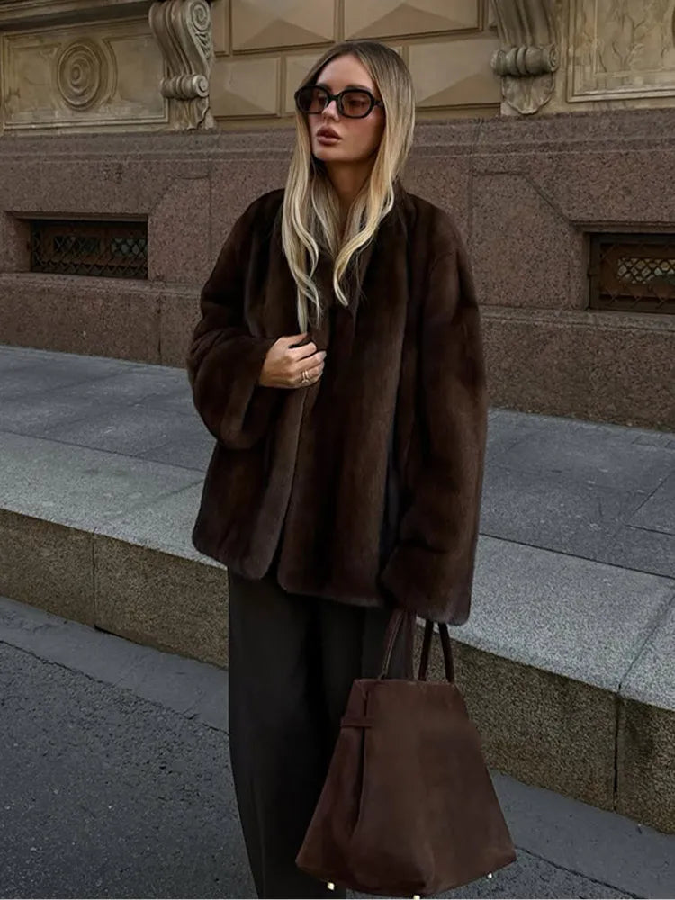 Solid Faux Fur Coat Women -