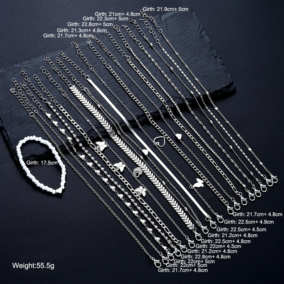 19Pcs Silver Color Anklet Sets -