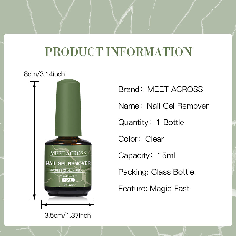 MEET ACROSS 15ml Magic Fast Nail Gel Polish Remover Clean UV Soak Off Semi Permanent Varnish Nail Art Removal Tools Manicure -