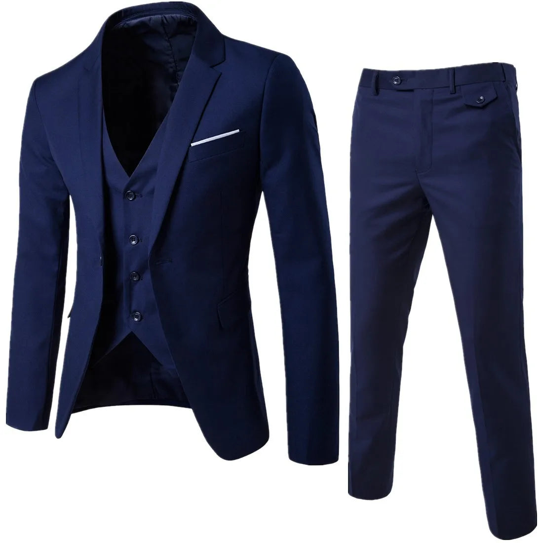 Spring Autumn New Fashion Men's Trendy Slim Business Solid Color 3 Pieces of Suits Sets Single Greasted Blazers Waistcoat Pants -
