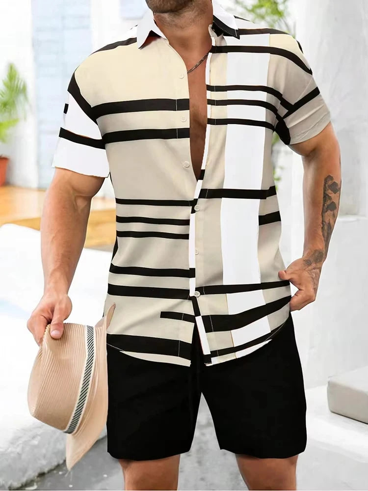 Summer Men's Short Sleeve Shirt And Beach Shorts Set Outdoor Sports Comfortable Men's Shorts Hawaii Men's Travel Casual Shirt -