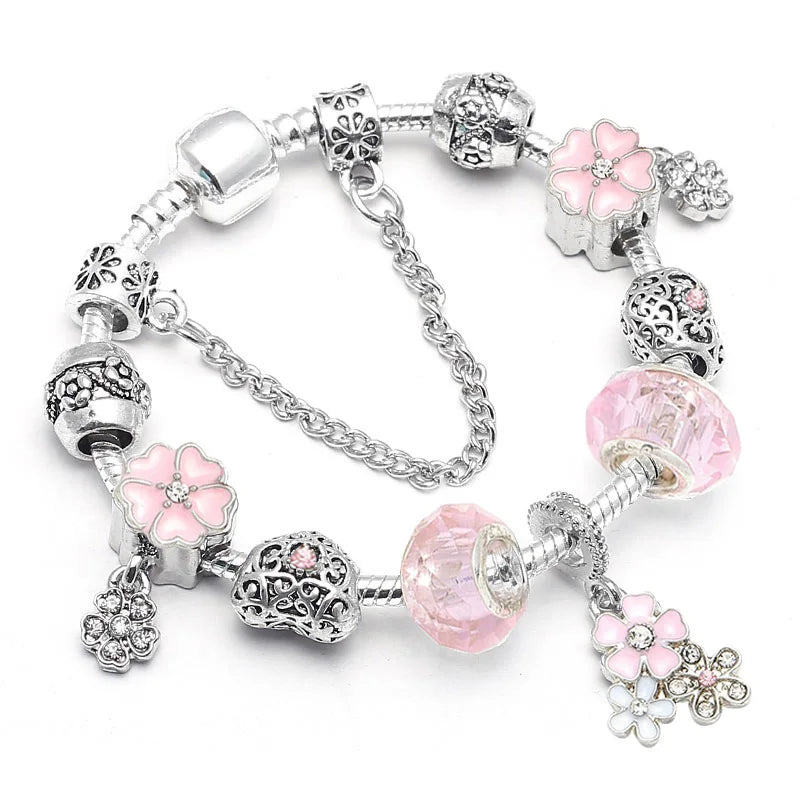Pink Heart To Heart Beads Charm Bracelets -