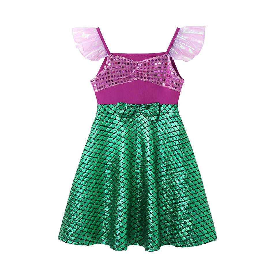 Summer Casual Dress for Girls Mermaid Dress One-Shoulder Sling Short Sleeve Cosplay Princess Costume Casual Vest 2-10 Years -