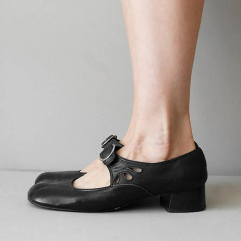 Women Shoes Low Heels Single Shoes Retro New Soft Sole Women Casual Shoes Thick Heels Work Mother Shoe Buckle Shallow High Heels -