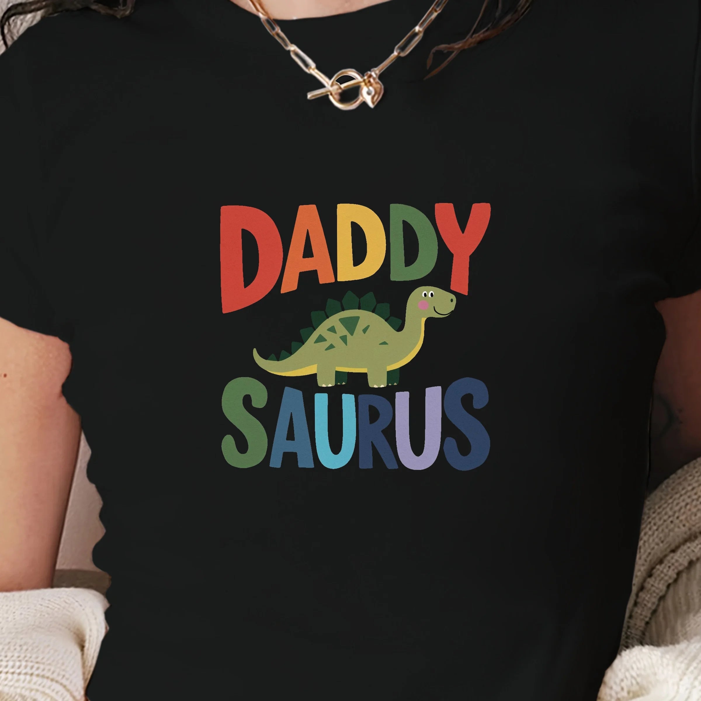 DADDY SAURUS illustration women's fashion short t-shirt -