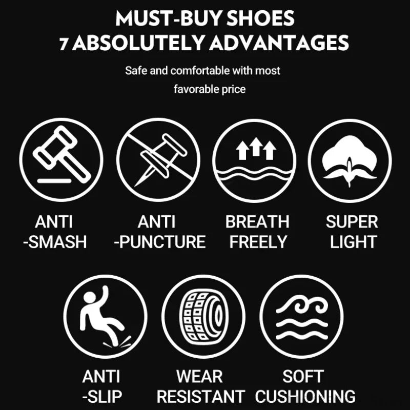 Braided safety shoes for men with steel toe protection, bump-proof, breathable, comfortable, lightweight, durable and safe. -