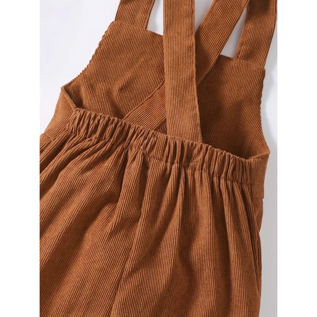 Dress your toddler boy or girl in cozy style with these brown corduroy strap pants—perfect for everyday comfort and cuteness 0-3 Years! -