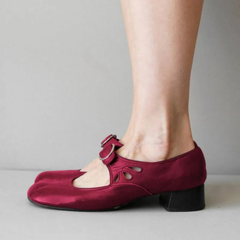 Women Shoes Low Heels Single Shoes Retro New Soft Sole Women Casual Shoes Thick Heels Work Mother Shoe Buckle Shallow High Heels -