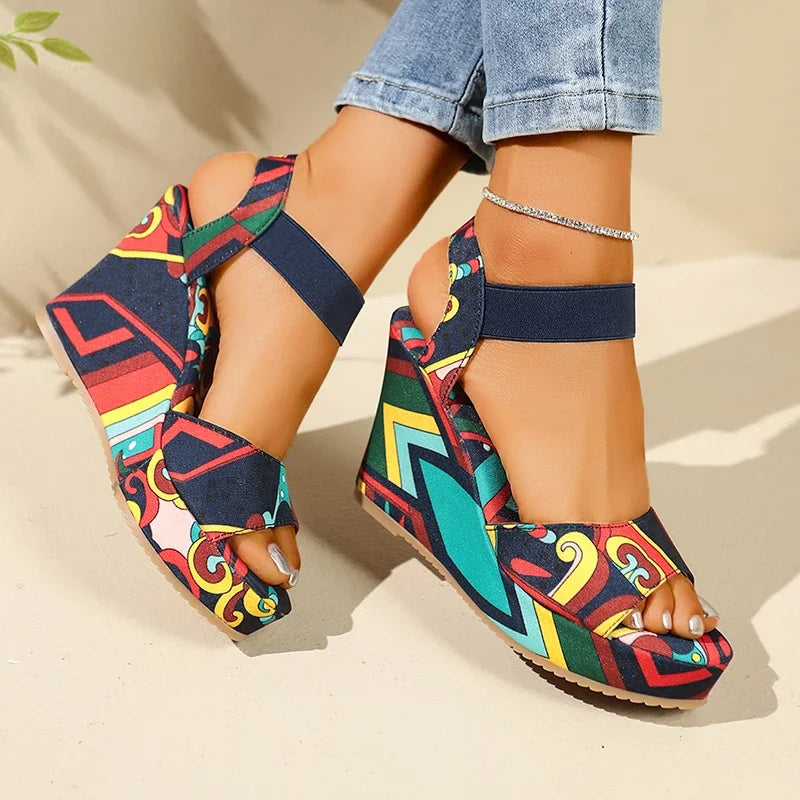 Shoes for Women 2025 New Women Wedge Sandals Retro Ethnic Printing Platform Sandals Ladies Casual Comfortable Outdoor Sandals -
