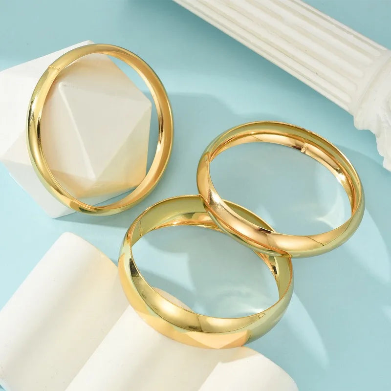 3PCS Set Stainless Steel Round Smooth Bangles -