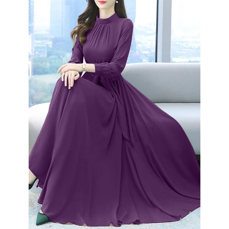Women Long Sleeve A-line Dress -