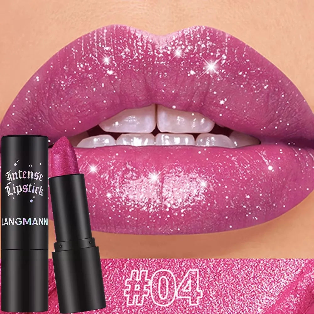 Chocolate Brown Luxurious Metallic Glitter Lipstick Long-Lasting Waterproof Non-Fade Shimmery Pearl Sparkling Lip Gloss Makeup -