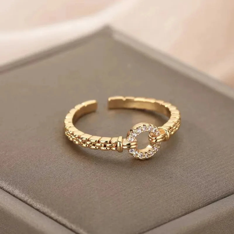 Gold Plated Stainless Steel Crystal Rings -