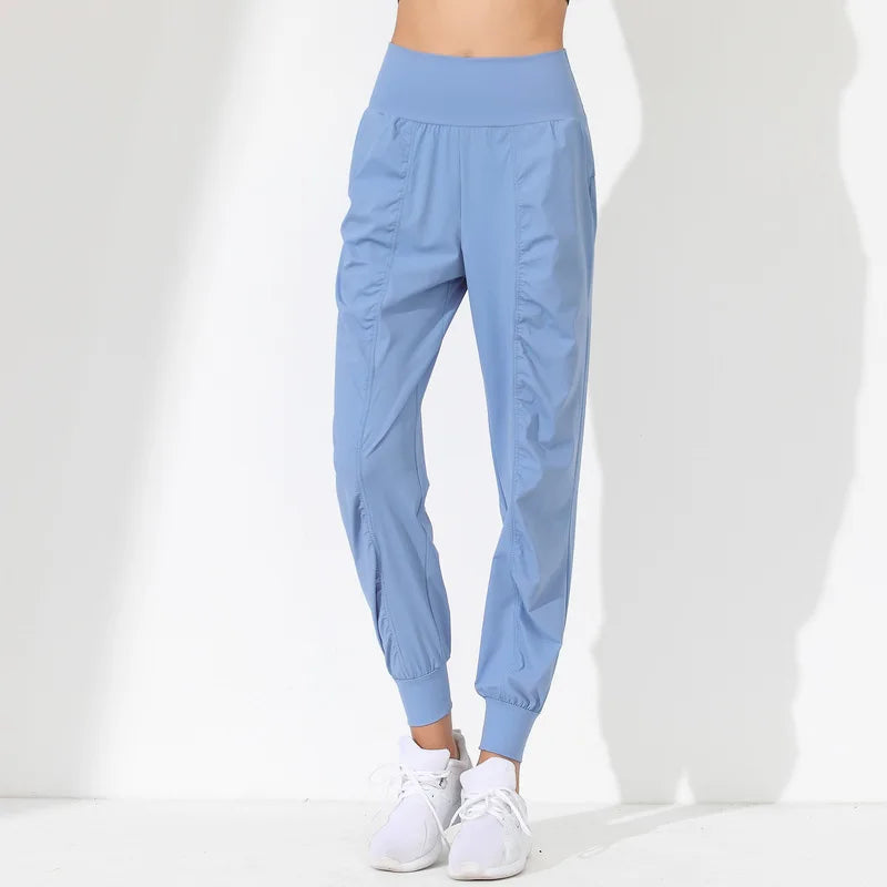 Woman Yoga Pants Hem Bound Running Fitness Loose Slim Quick-Dry Yoga Pants Pleated Capris Pockets Jogging Pants Sports pants -
