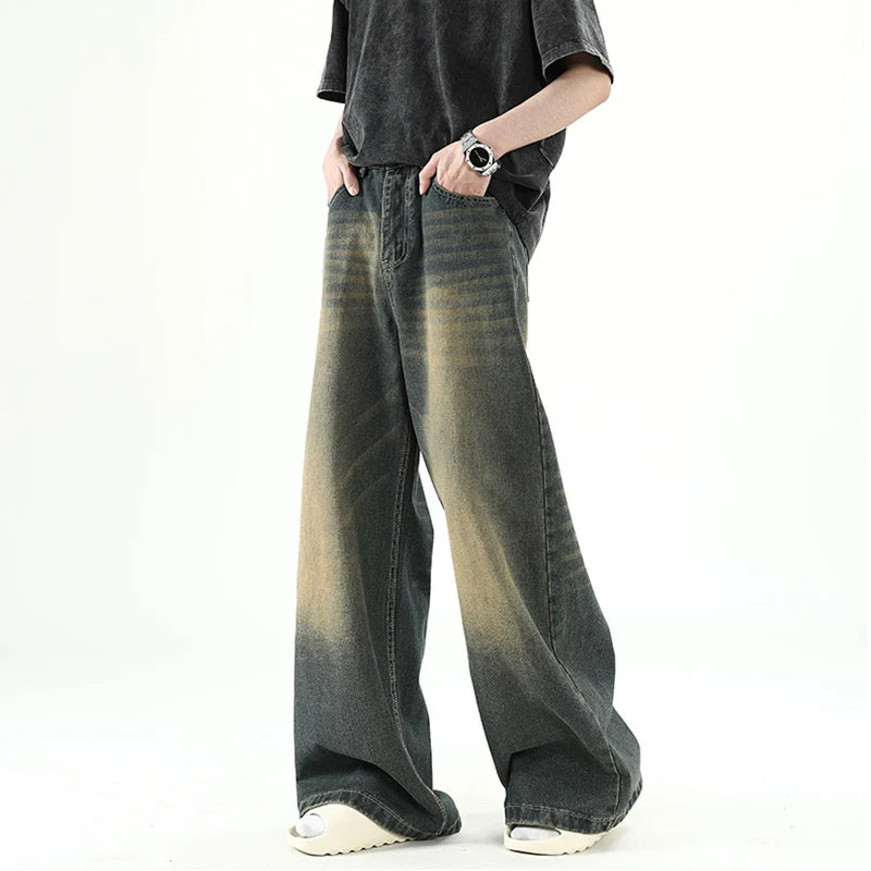Men Denim Pants Blue Washed Male Jeans -
