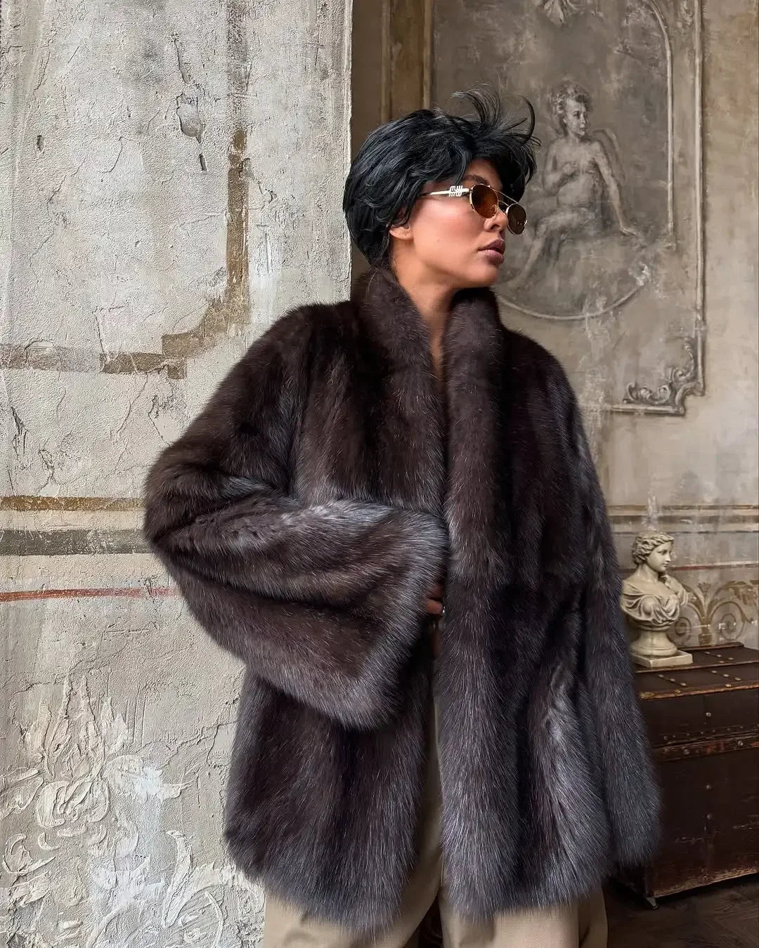 Solid Faux Fur Coat Women -