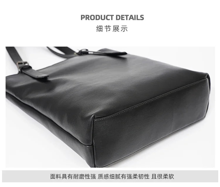 Soft Leather Tote Bag for Men Japanese Korea Style Business Casual Street Handbag Male Large Capacity Zipper Laptop Underam Bags -