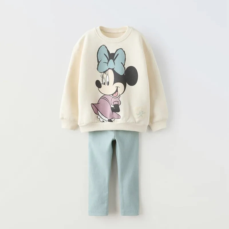 Minnie Mouse Pattern Baby Girl Autumn Sweatshirt Suit Popular Design Tops + Leggings Two Piece Set Kids Clothing Children's Set -
