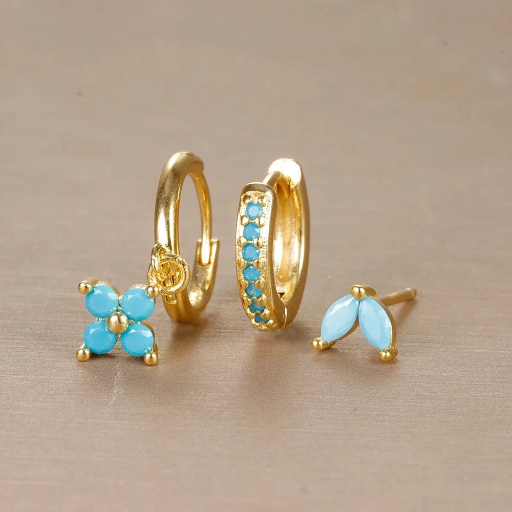 3PCS Trendy Stainless Steel Flower Drop Earring Set -