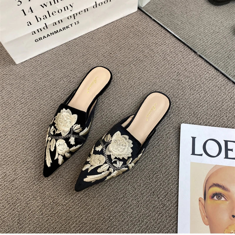 Women Luxury Fashion Elegant Pointed Toe Slides -