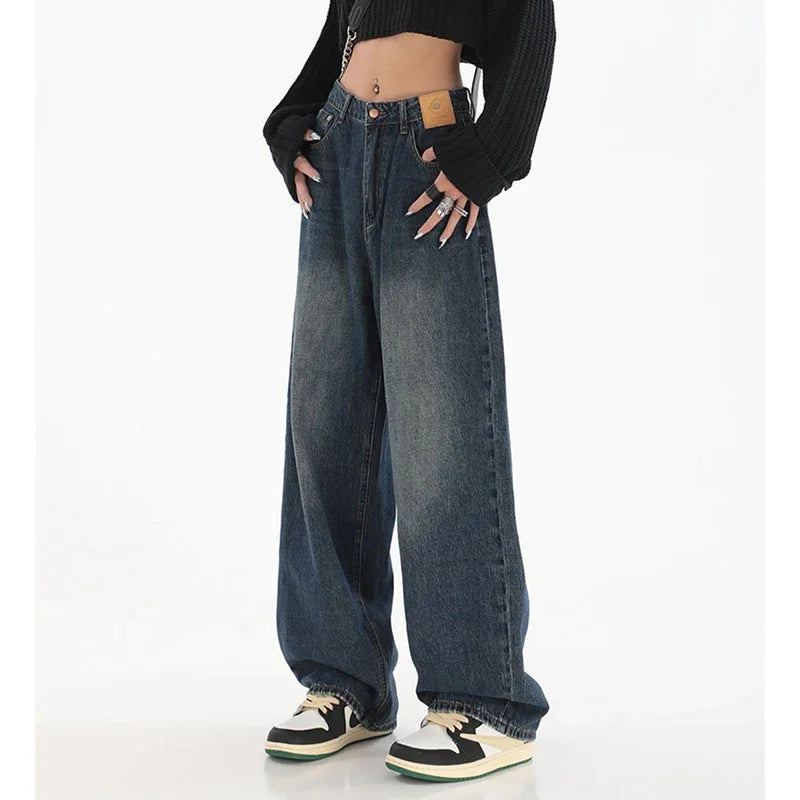 Embrace timeless style with these female classic retro high-waist baggy jeans—perfectly combining comfort and vintage flair! -