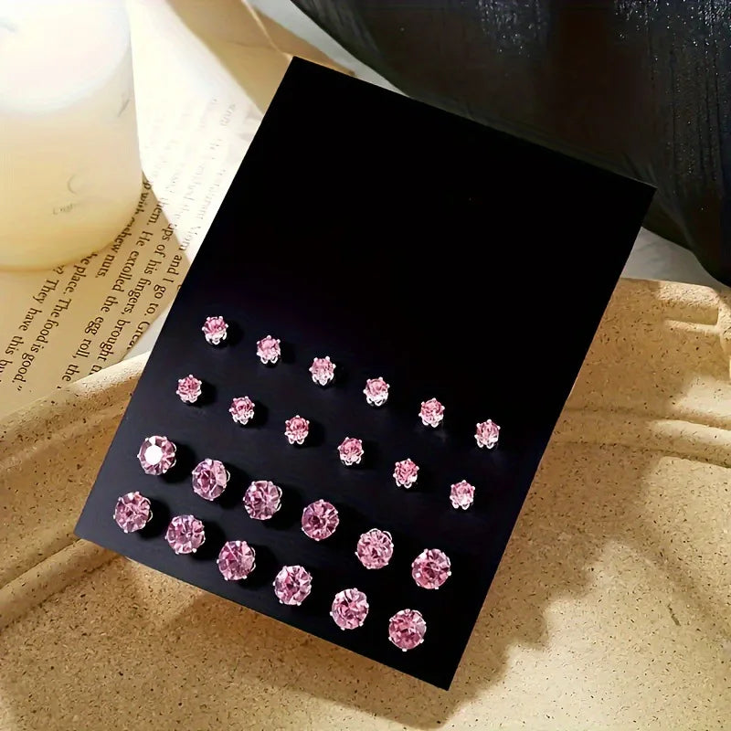 12 Pairs Of Luxurious, Simple, Shiny, And Caring Zirconia Earrings -