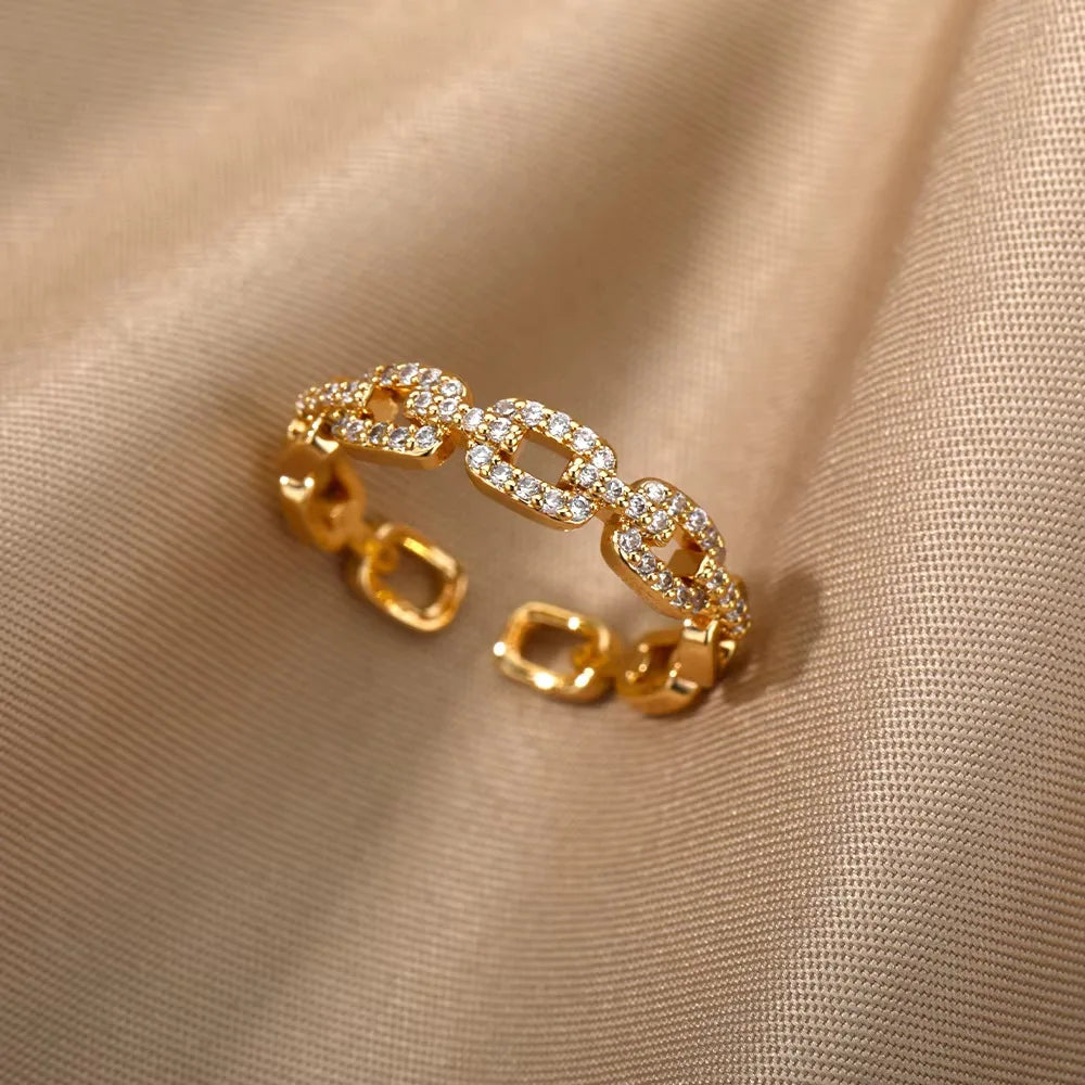 Gold Plated Stainless Steel Crystal Rings -