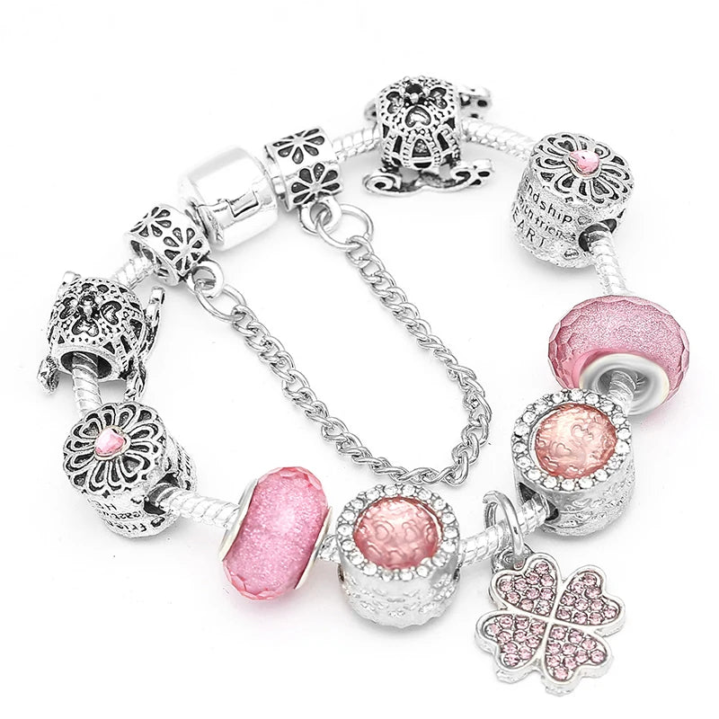 Pink Heart To Heart Beads Charm Bracelets -